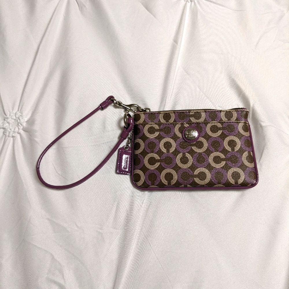 COACH Wristlet in Brown & Purple